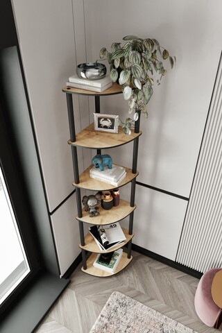 Corp biblioteca, Hanah Home, Bookcase 6 Corner, 34x173x34 cm, MDF , Stejar