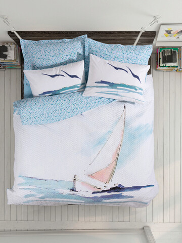 Set cuvertura matlasata single, sail - blue, cotton box, bumbac ranforce