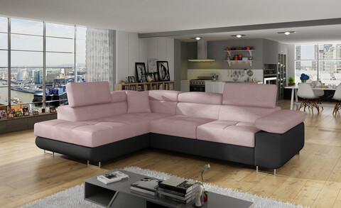Coltar extensibil stanga 4 locuri, ELTAP, Anton, 272x203x85 cm, lemn/poliester, roz/negru