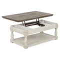 Masuta cafea lift top, Havalance, L.121 l.71 H.48/66, lemn de pin/pal, alb antichizat/grej