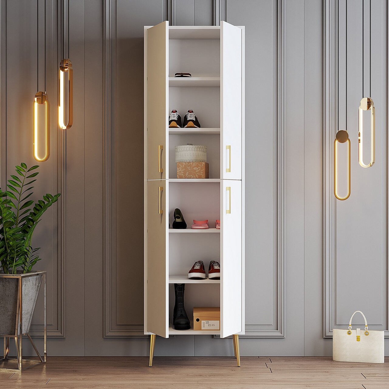 Pantofar, Hommy Craft, Berlin A, 60x202x35 cm, PAL, Alb/Auriu - 1 | YEO