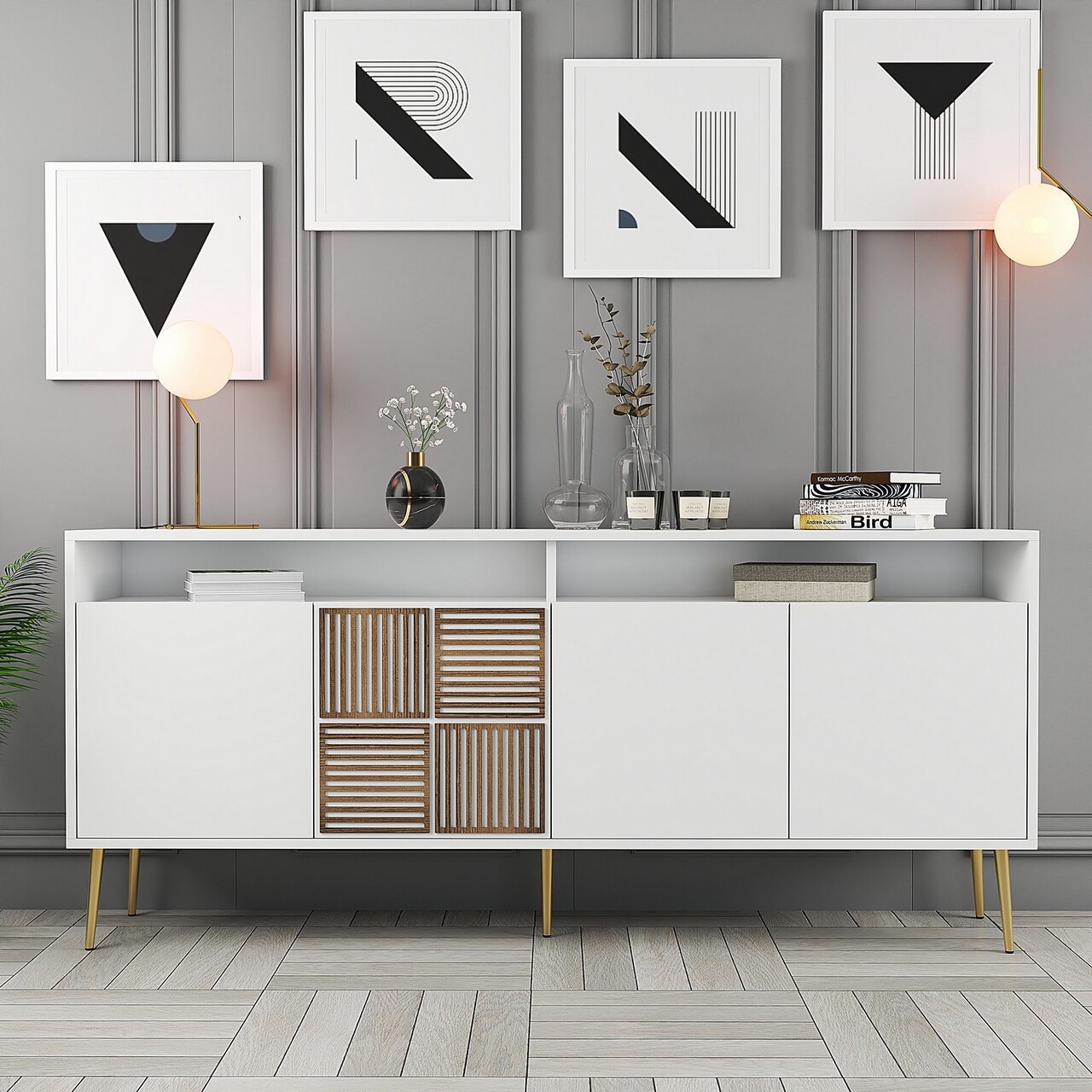 Consola, Hommy Craft, Milan, 180x77x35 cm, PAL, Alb/Auriu - 1 | YEO
