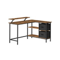 Birou in forma de L / birou de colt, Vasagle, Gaming Desk, reversibil, cu suport monitor, rafturi, cosuri, 105x135x89.5 cm, PAL/otel, maro rustic