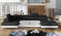 Coltar extensibil stanga 6 locuri ELTAP, Rod-19, Rodrigo, 345x202x90 cm, lemn/poliester, negru/alb