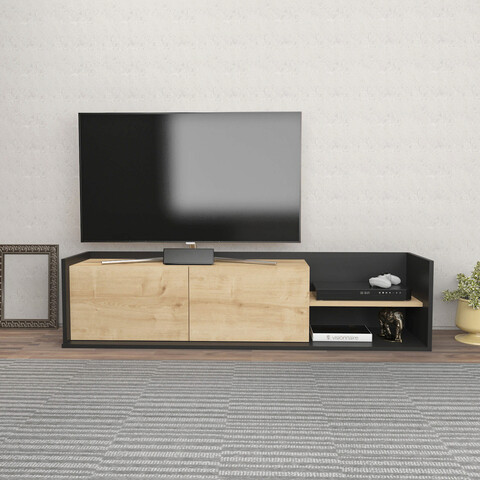 Comoda tv, retricy, krog, 160x35x36.8 cm, pal, antracit / stejar