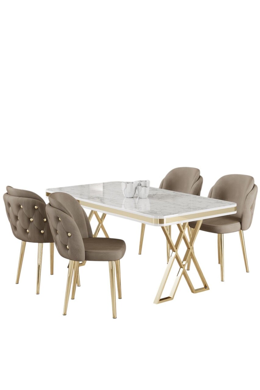 Set masă și scaune (5 bucăți), Hanah Home, Rigel, Alb / Auriu / Cappuccino - view 2