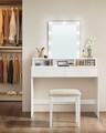 Masa de toaleta cu  oglinda cu LED-uri ajustabile / masuta dressing, Vasagle, 100x40x145 cm, PAL, alb