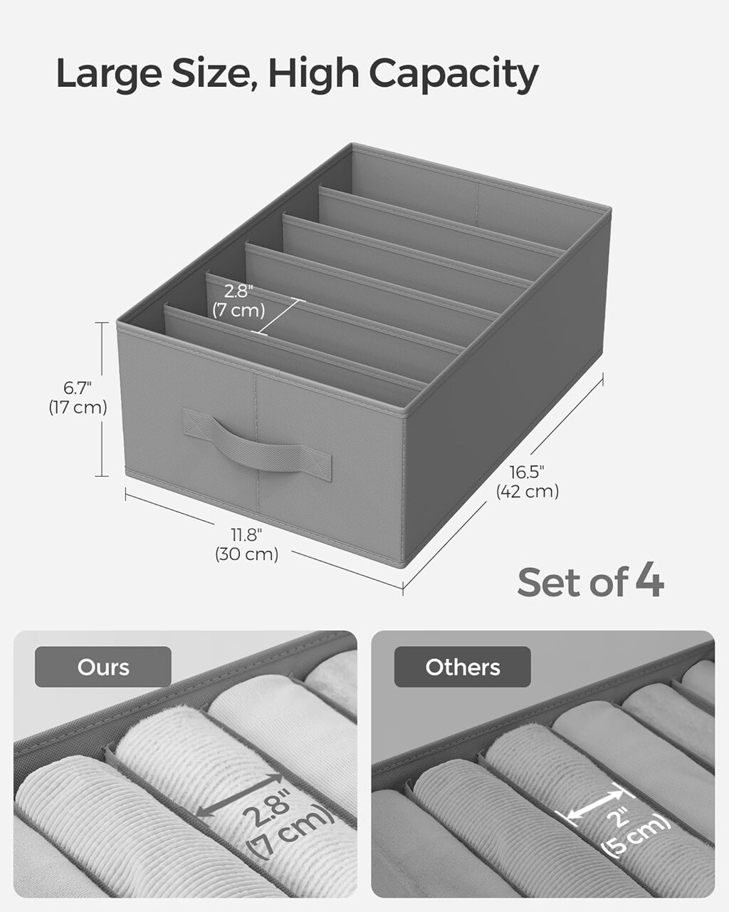 Set 4 organizatoare pentru sertar, Songmics,cu 6 compartimente, 42x30x17 cm, gri - imagine 8