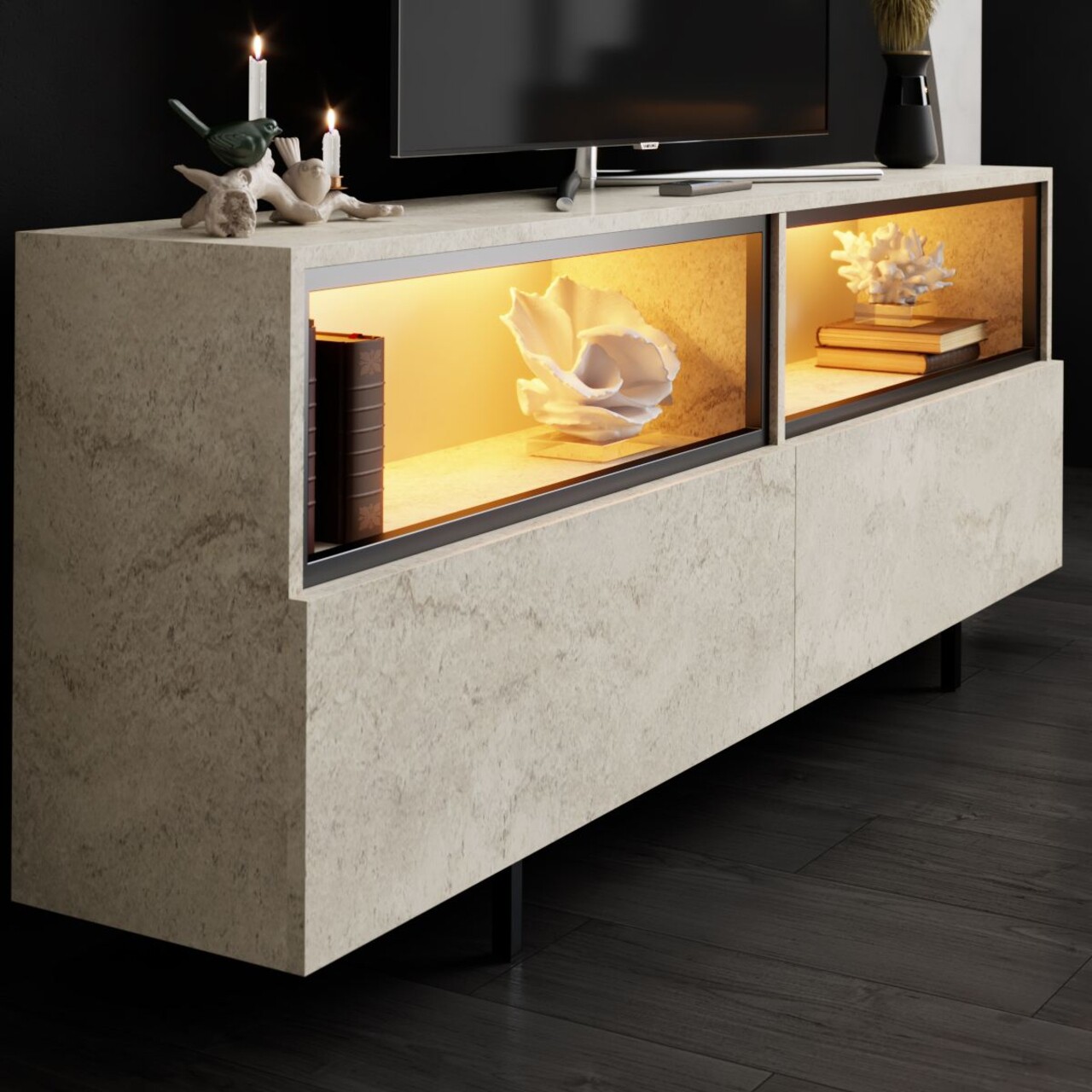 Comoda TV, Hanah Home, Ekol Up, 180x67x32 cm, Travertin - view 4