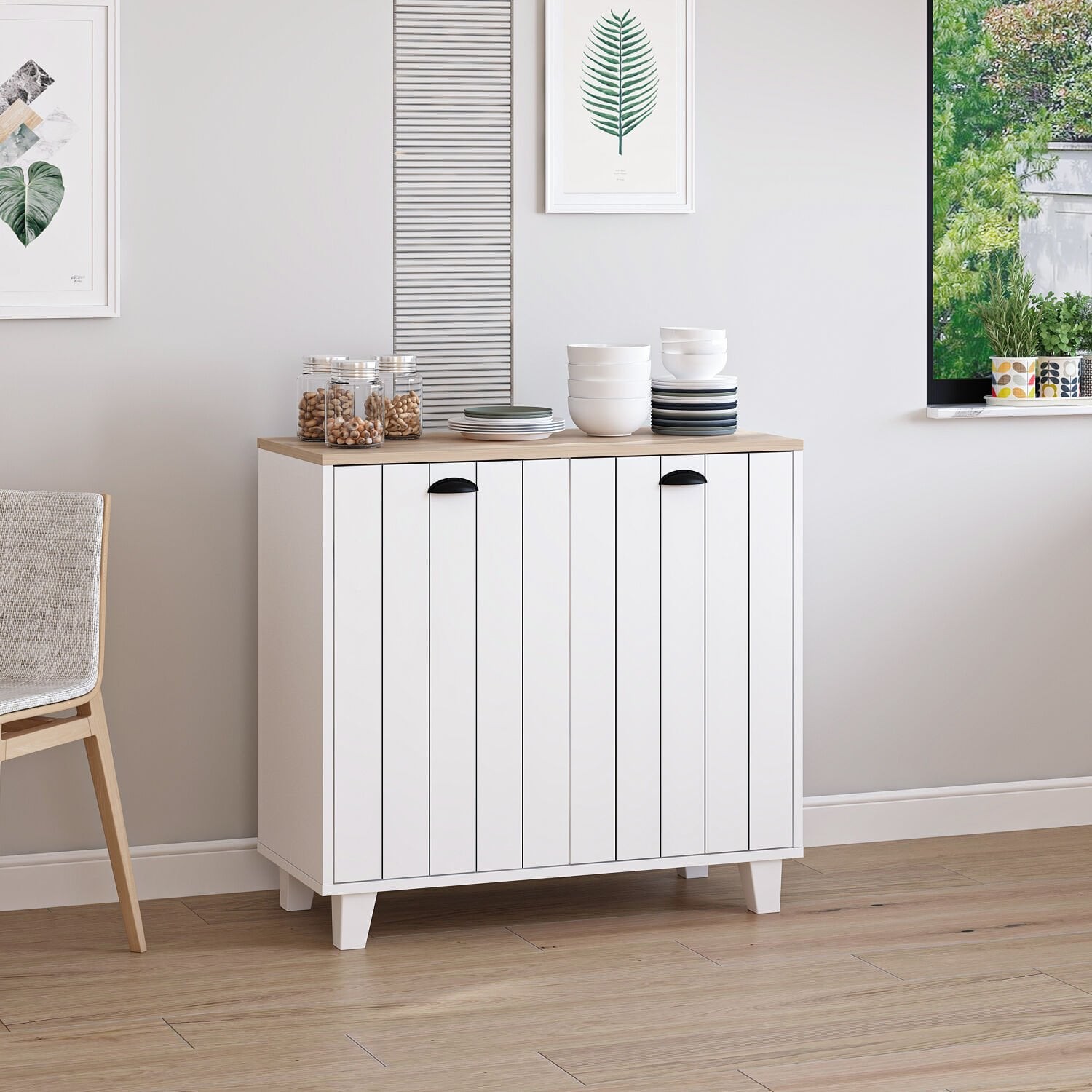 Dulap multifunctional, Hanah Home, Leno, 90x89x40 cm, Coș adânc / Alb