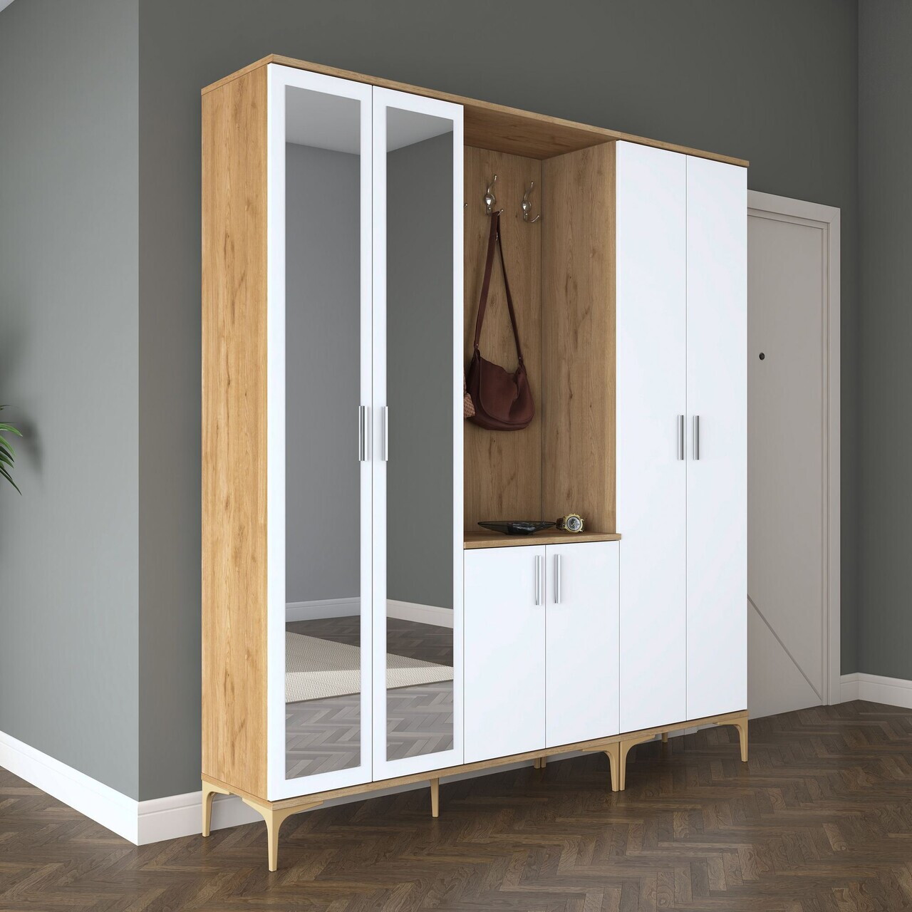 Cuier de perete, Hanah Home, EA154, 180x198.6x37.5 cm, PAL melaminat, Nuc/Alb - view 2