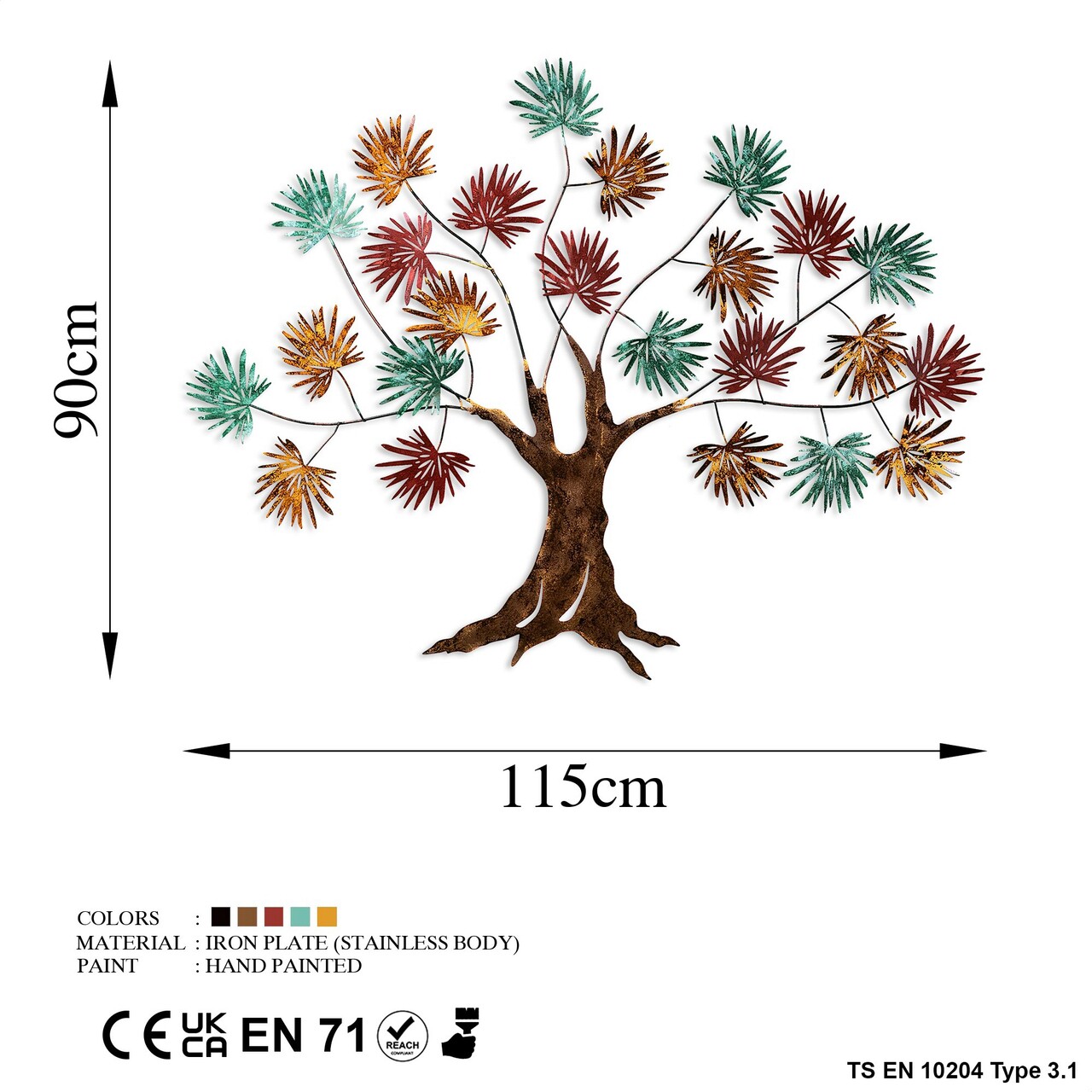 Decoratiune de perete, Maple, Metal, Dimensiune: 115 x 90 cm, Verde / Roșu / Maro