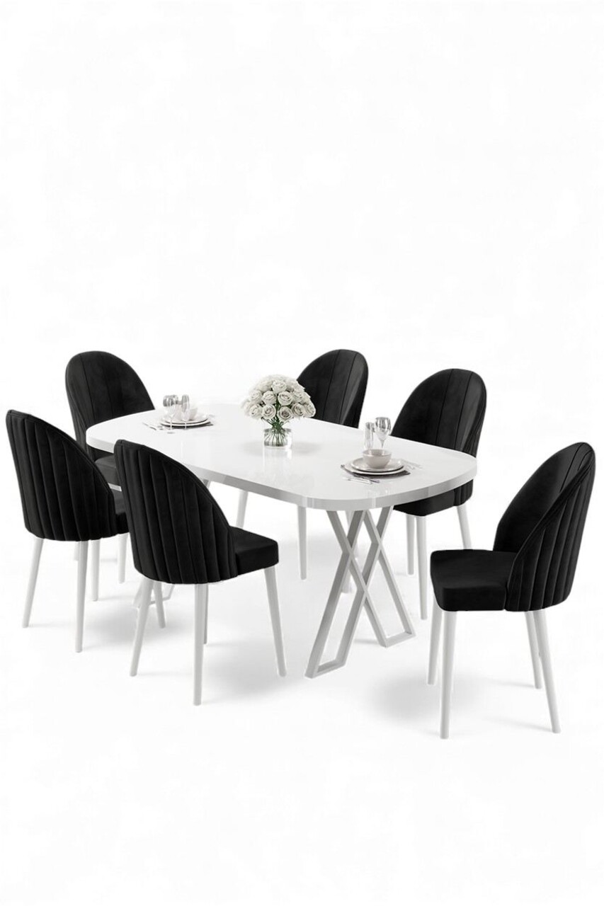 Set masă și scaune (7 piese), Hanah Home, Kaye, Alb/Negru - view 2