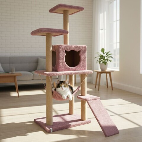 Casă pentru pisici, Paws & Whiskers, Pandora, MATERIAL TEXTIL WELSOFT, Roz prafuit