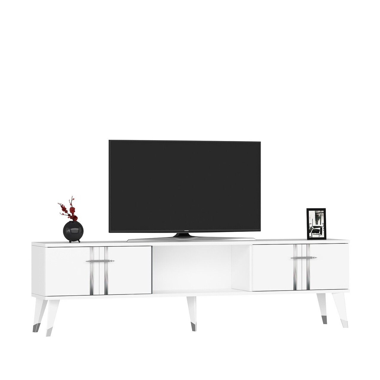 Comoda TV, Olivia, Asel, 150x44.6x29.6 cm, PAL , Alb / Argintiu