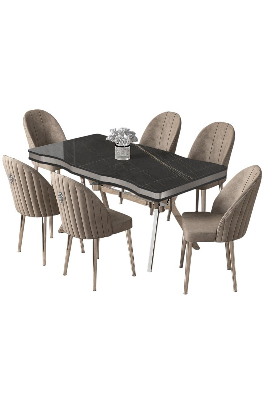 Set masa si scaune (7 piese), Hanah Home, Pem, Sonata / Crom / Cappuccino — imaginea 2