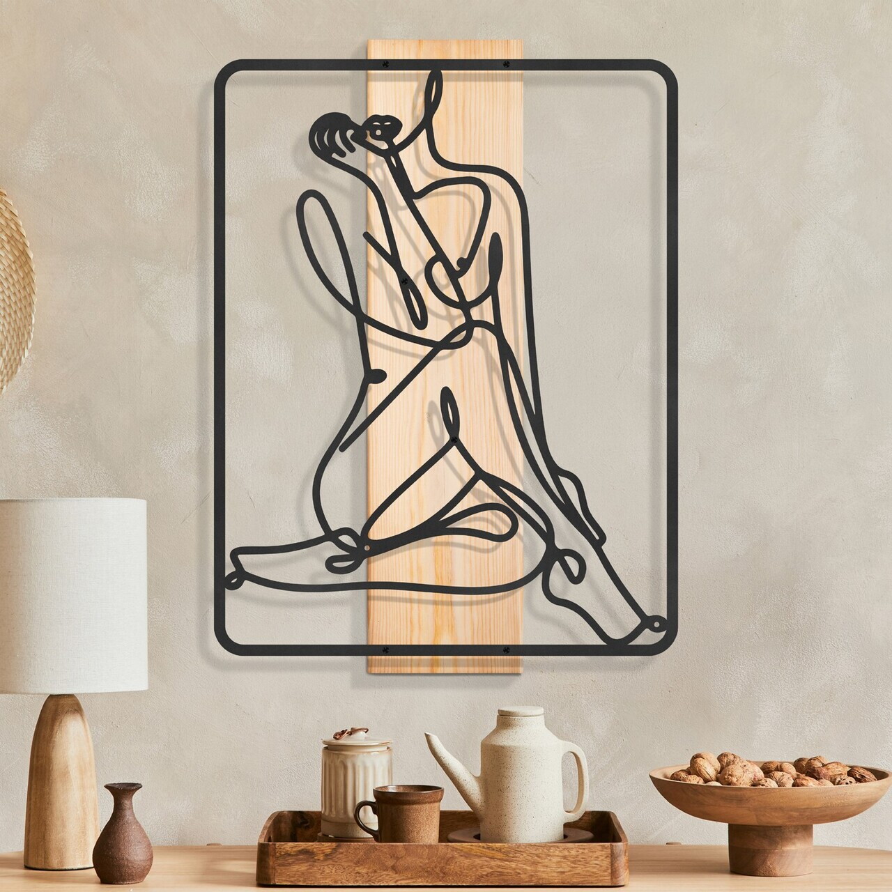 Decoratiune de perete, Muse, Cadru: Lemn (Grosime: 2 cm), Natural/Negru — imaginea 2