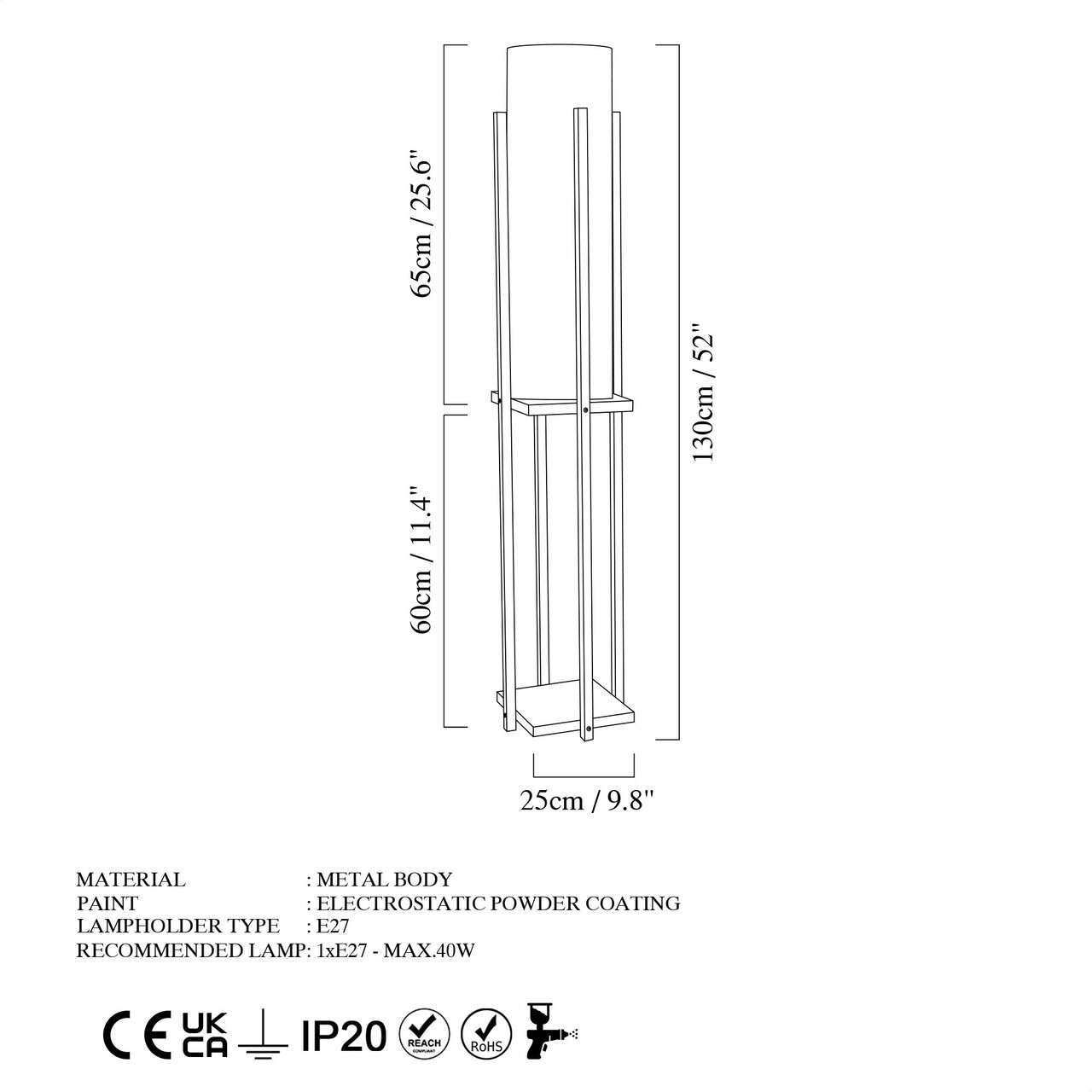 Lampadar, Lampana, 211LMP1115, Metal, Negru/Auriu