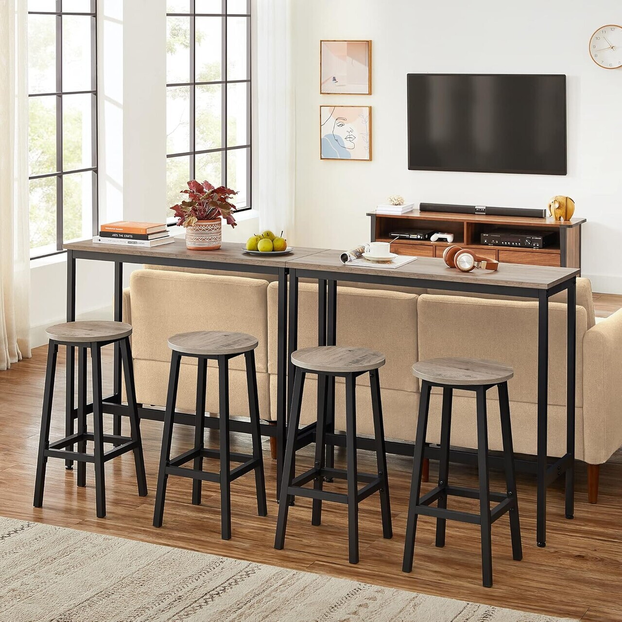 Set 2 scaune de bar, Vasagle, 32x65 cm, PAL/otel, grej/negru - imagine 10
