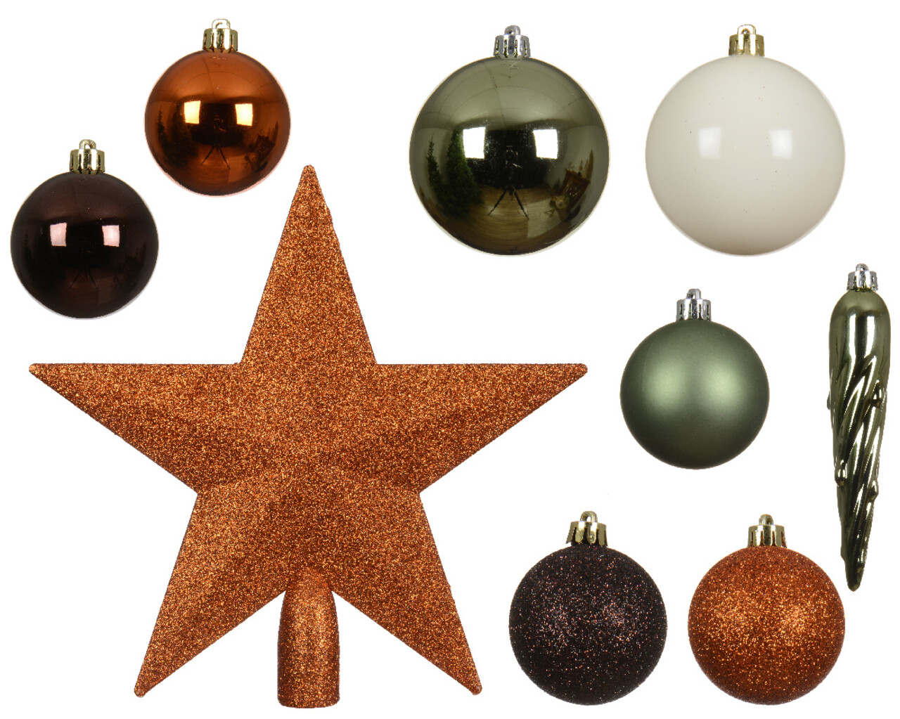 Cutie cu 33 globuri asortate si varf de brad Mixed Star Christmas, Decoris, plastic, multicolor - 1 | YEO