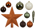 Cutie cu 33 globuri asortate si varf de brad Mixed Star Christmas, Decoris, plastic, multicolor