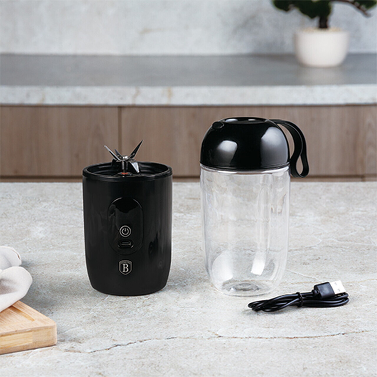 Blender cu USB Berlinger Haus, Matte Black, 120W-130W, inox/plastic, negru/transparent - imagine 10
