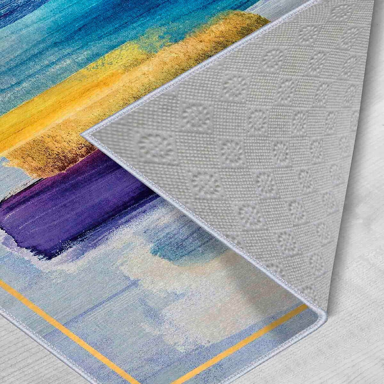 Covor, Wooylk0102, 100x400 cm, Auriu / Albastru / Mov / Gri — imaginea 3