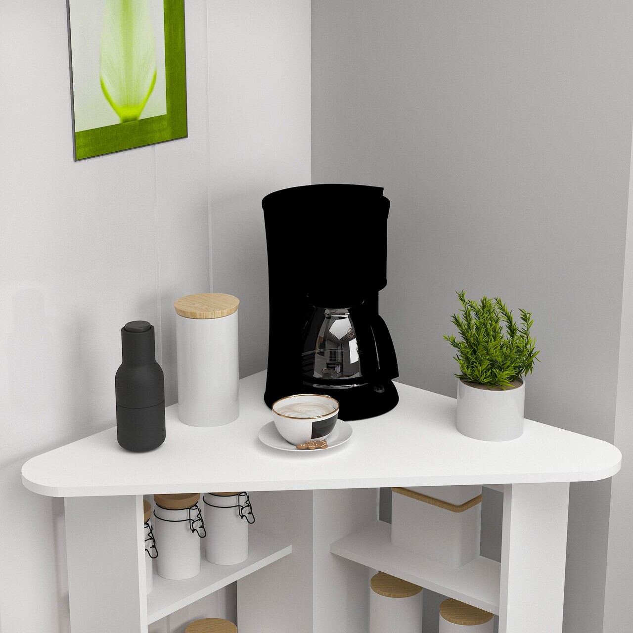 Masa de bucatarie, Hanah Home, Corner, 80x73.8x80 cm, PAL, Alb — imaginea 4