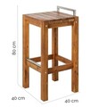 Scaun de bar pentru gradina Norah, 40 x 40 x80 cm, lemn de salcam/inox