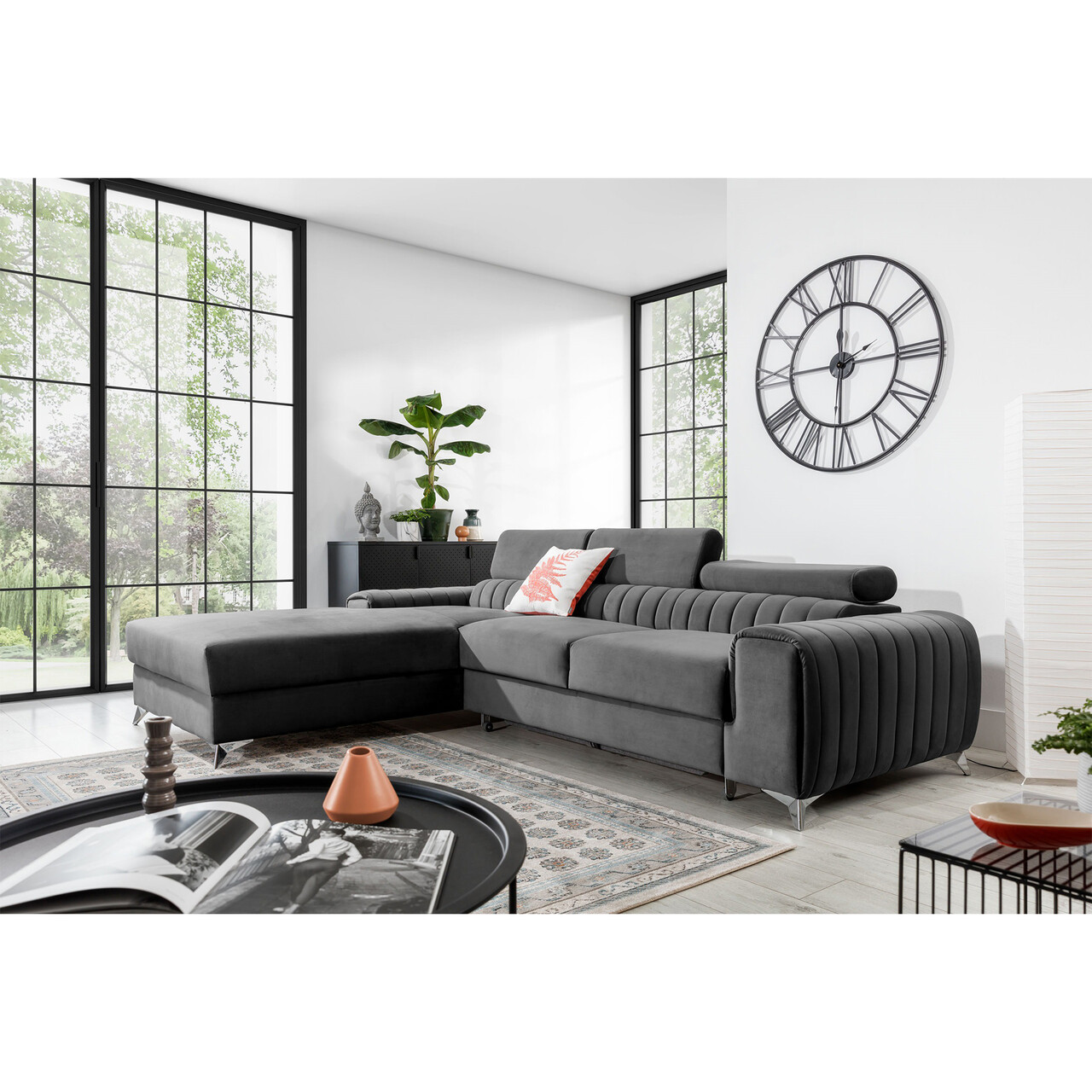Coltar extensibil stanga 3 locuri ELTAP, LT-04VE, Grayson, 278x205x92 cm, lemn/poliester, gri - 1 | YEO