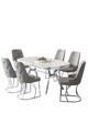 Set masa si scaune (7 piese), Hanah Home, Epal, Model de marmură albă / Crom / Gri