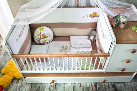 Set de dormit pentru bebelusi cu protectie laterala, Natura Baby (80×130 Cm), Çilek, Bumbac Çilek
