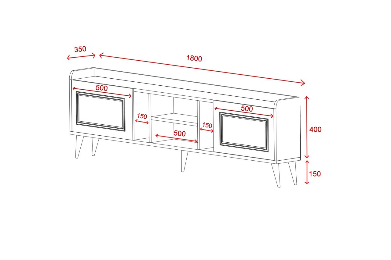 Comoda TV, Coraline, Rudy v2, 180x55x35 cm, Alb/Auriu