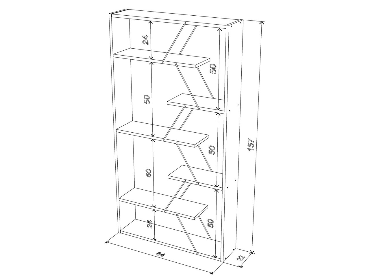 Biblioteca Rafevi Tars, 84 X 24 X 157 Cm, PAL/metal, Oak/galben