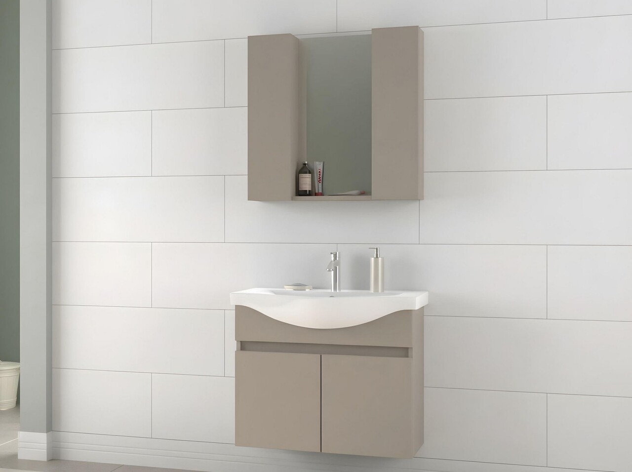 Set mobilier de baie (2 piese), Hanah Home, Sole 80, Latte - view 2