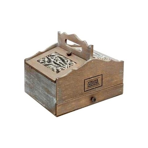 Cutie depozitare accesorii croitorie, Atmosphera, Manoir, 22 x 21 x 28 cm MDF/poliester, maro