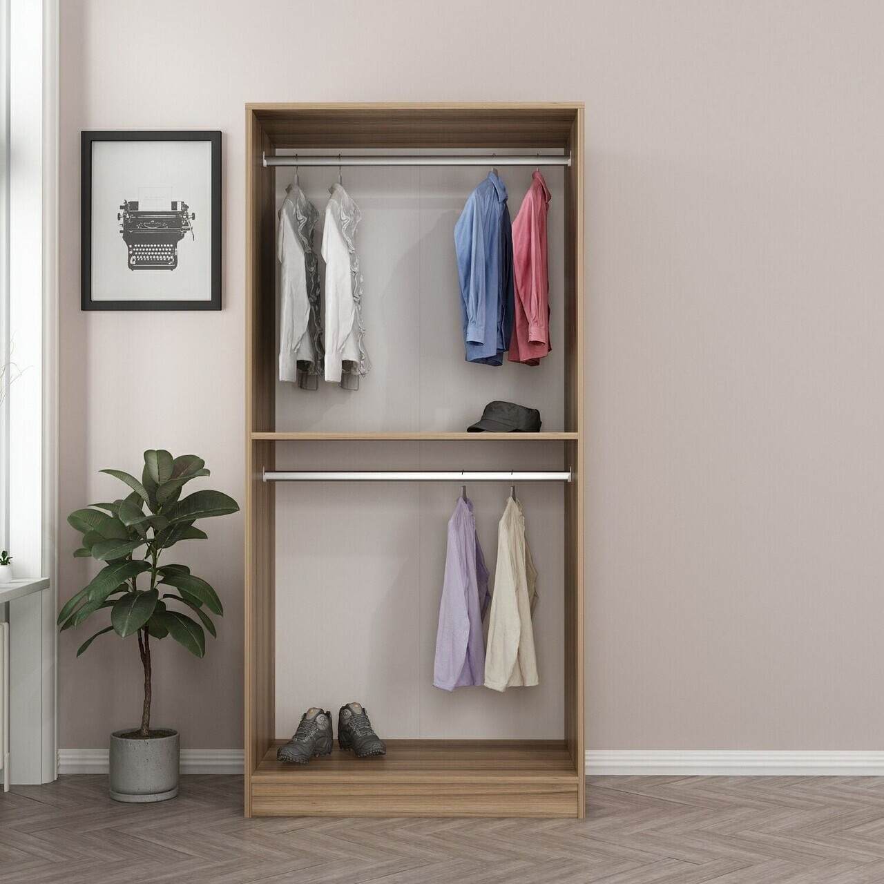 Dulap pentru haine, Hanah Home, Nisa, 90x210x52 cm, Dore — imaginea 6