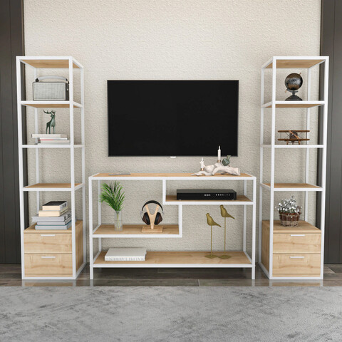 Comoda TV, Retricy, Robbins, 198x39x160 cm, PAL, Stejar alb mezoni.ro