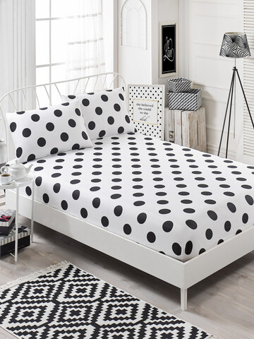 Set de pat dublu (cearceaf cu elastic si perne) 3 piese, Point, Eponj Home, 65% bumbac/35% poliester