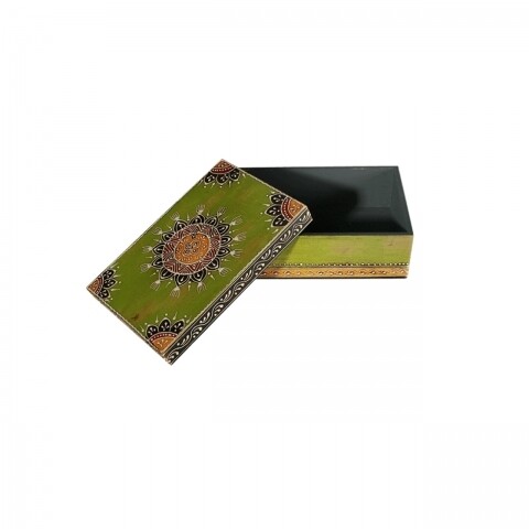 Cutie pentru depozitare handmade Indian Green, Out of the blue, 11.5 x 17 cm, lemn, multicolor
