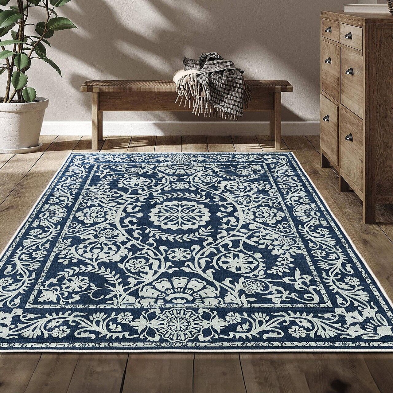Covor, Kece-Fr72, 160x230 cm, Albastru navy — imaginea 2