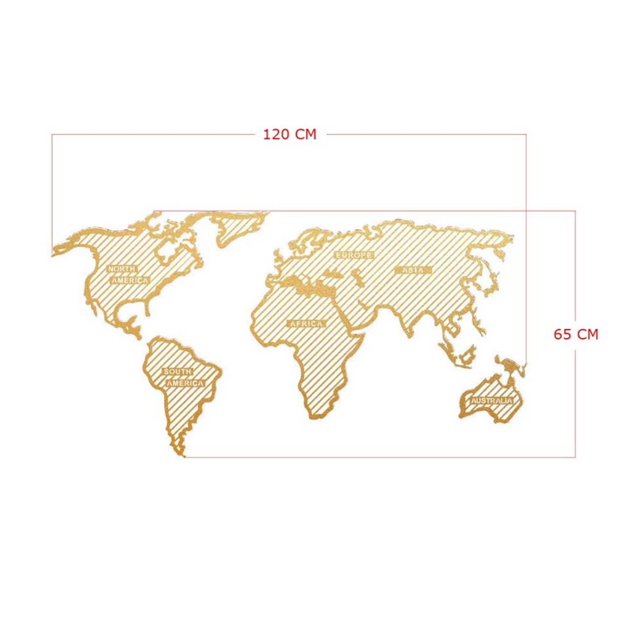Decoratiune de perete, World Map In The Stripes, Metal, Dimensiune: 120 x 65 cm, Auriu