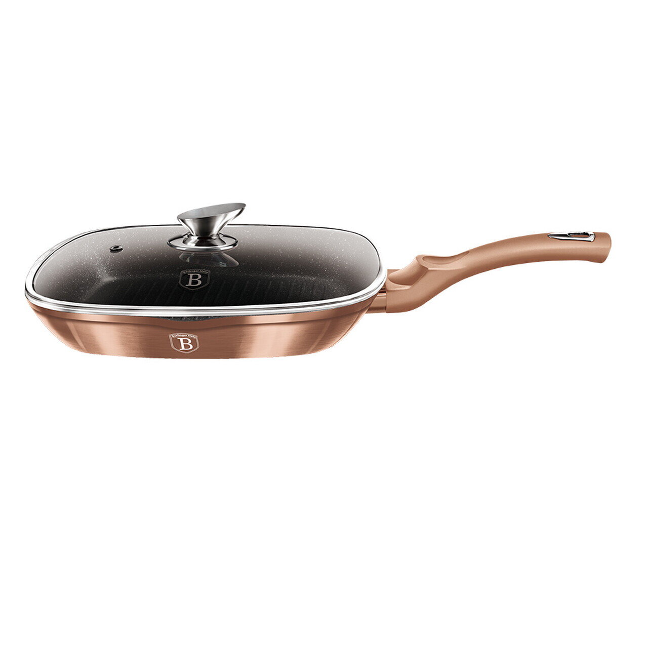 Tigaie grill cu capac Berlinger Haus, Rose Gold, 28 cm, 2.1 L, aluminiu forjat, roz - imagine 7