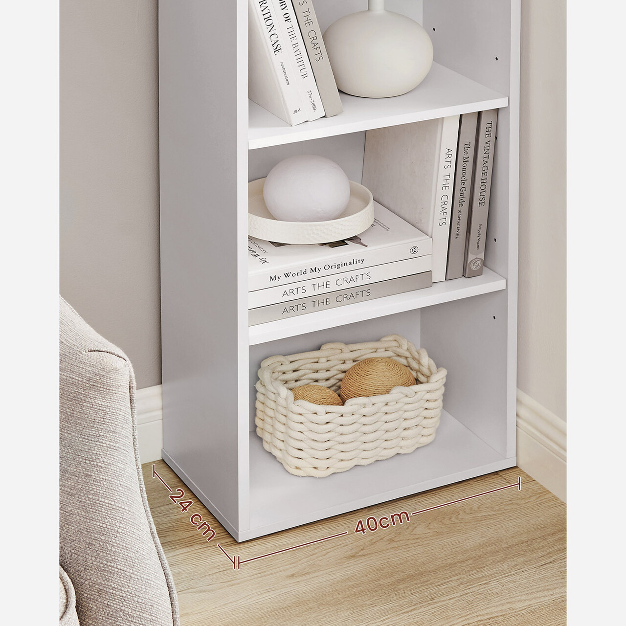 Corp biblioteca cu 6 rafturi, Vasagle, Scandinavian, 40x24x178.5 cm, PAL, alb - 2 | YEO