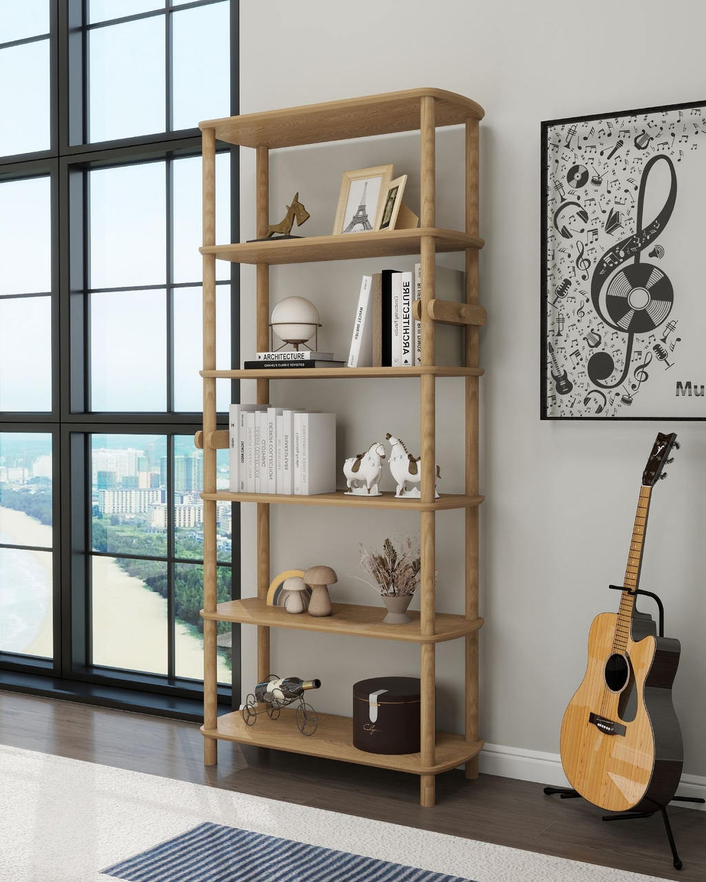 Corp biblioteca, Hanah Home, Rosa 6, 80x174x30 cm, Stejar - view 3