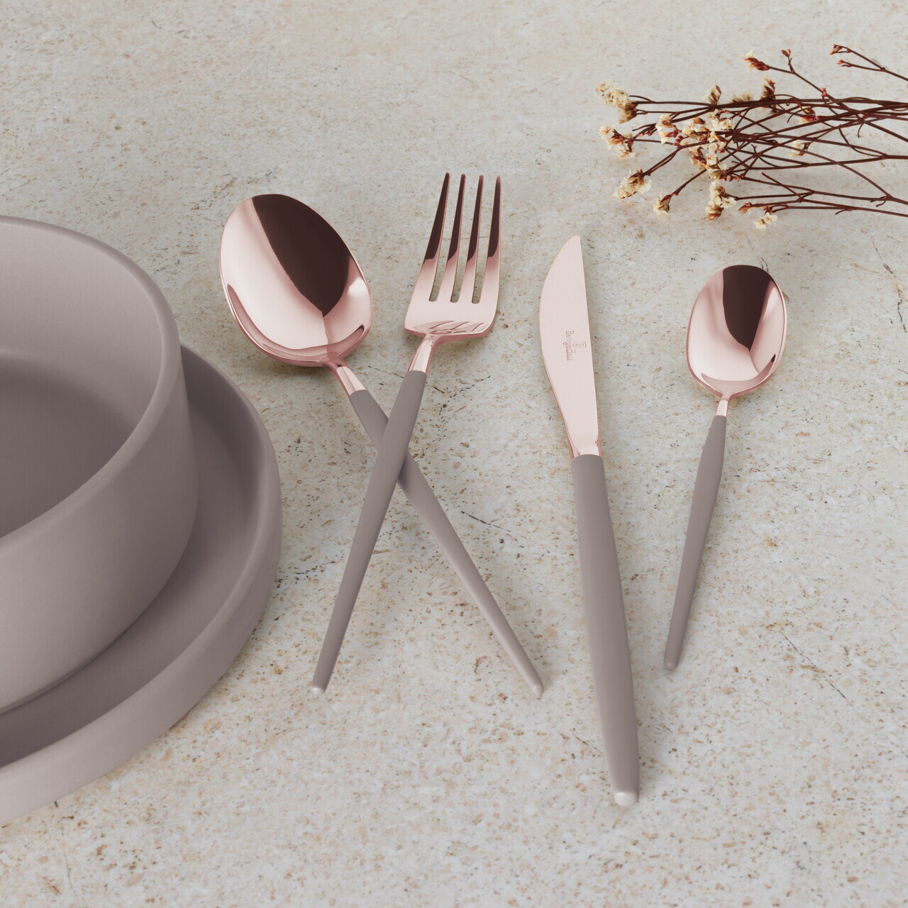 Set tacamuri 24 piese Berlinger Haus, Taupe, inox, taupe/roz