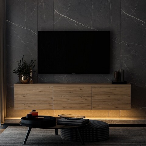 Comoda TV, Inarch, Neon Illuminated, 160 x 35 x 32 cm, pal melaminat, maro Inarch