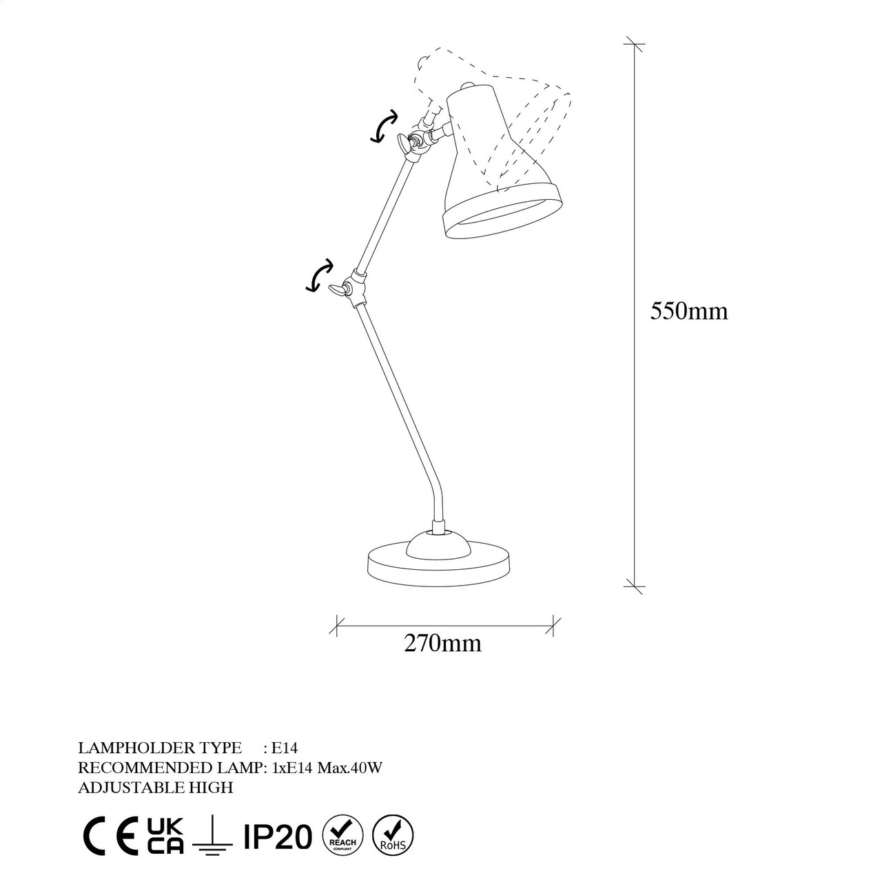 Lampa de masa, Fulgor, 942FLG1807, Metal, Negru