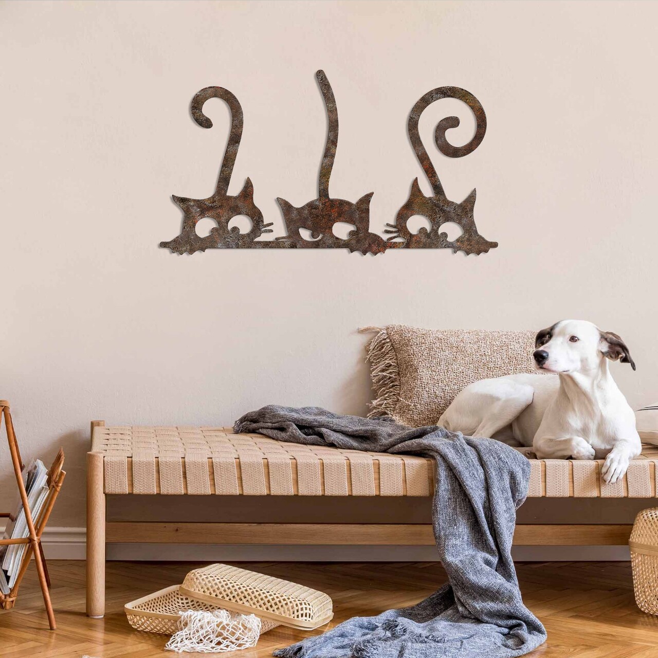 Decoratiune de perete, Rusty Cats 1, Dimensiune: 33 x 60 cm, Maro antichizat - view 3