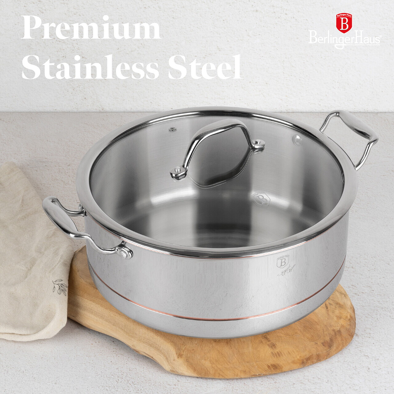 Oala adanca cu capac Berlinger Haus, Copper Touch, 28 cm, inox/aluminiu, argintiu - imagine 12